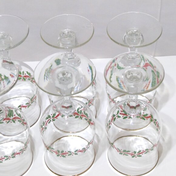 Libbey Holiday Christmas Wine Glasses w/ Gold Trim Holly Berry Design Set of 8 - Picture 8 of 14